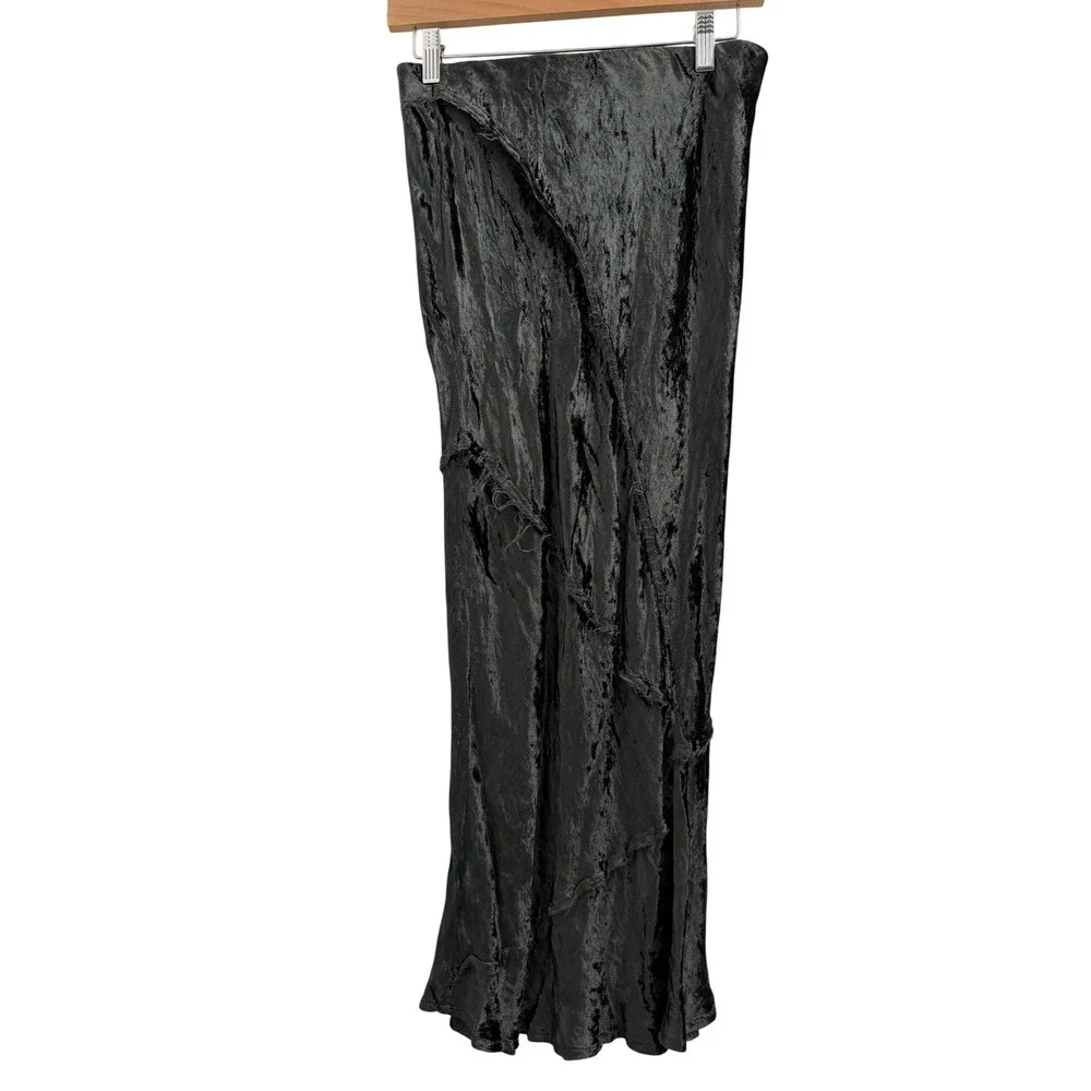 Free People Crushed Velvet Midi Skirt Pine Green Grey Distressed‎ Small